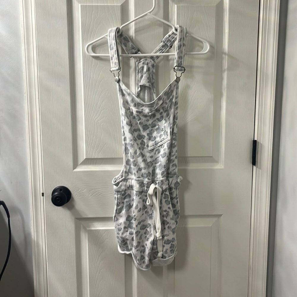 Gray & white cheetah print overalls